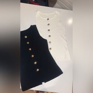 Black and White Sleeveless Tops with Gold Buttons Set of 2 size Small